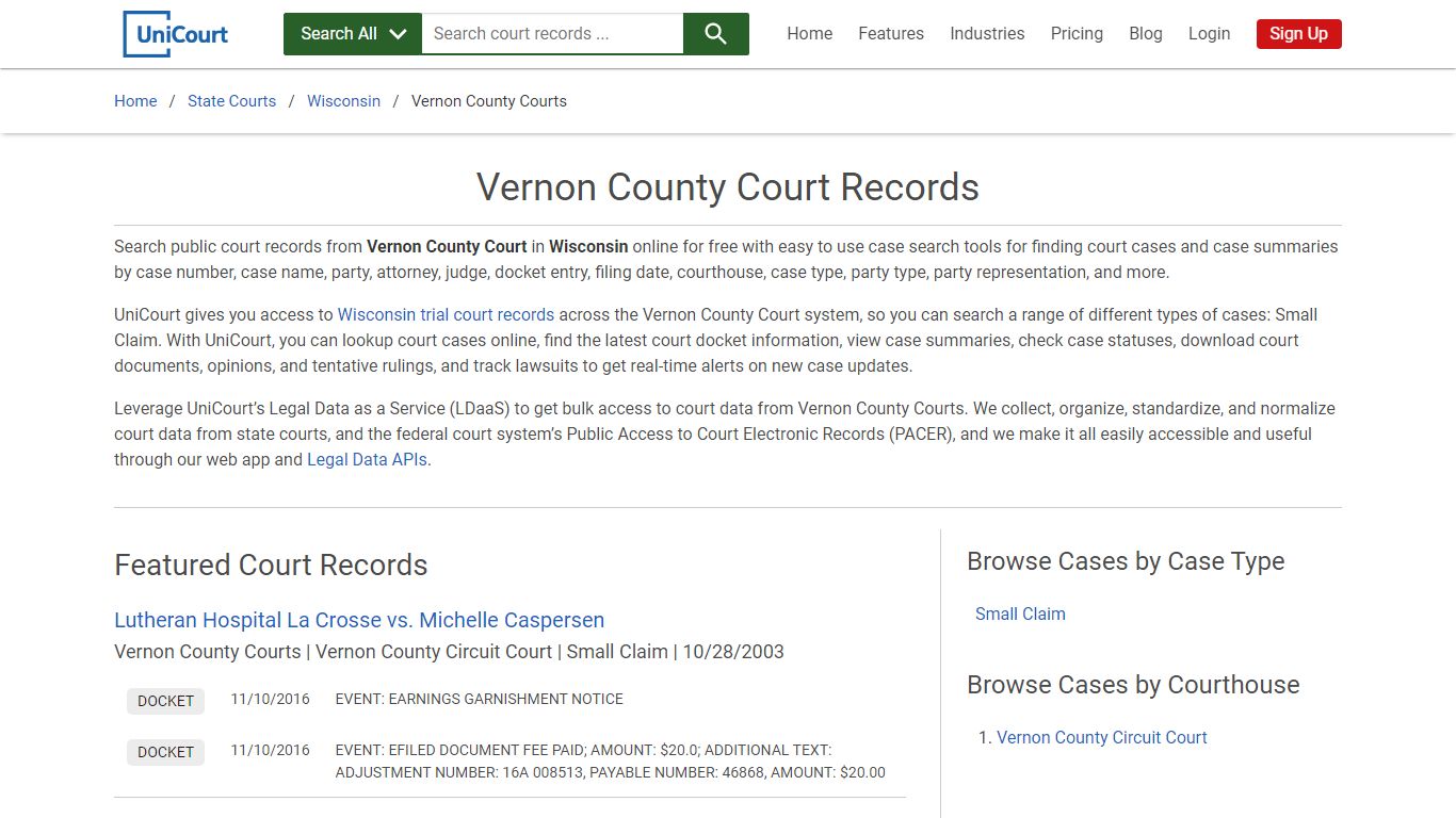 Vernon County Court Records | Wisconsin | UniCourt